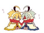  ahoge bad_id bad_pixiv_id blazblue blonde_hair cape chibi eyepatch kuro_yuzu lambda-11 multiple_girls nu-13 scarf silver_hair 