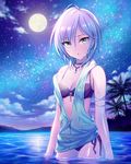  :o ahoge anastasia_(idolmaster) artist_request beach bikini blue_eyes eyelashes full_moon idolmaster idolmaster_cinderella_girls jewelry looking_at_viewer moon necklace night ocean official_art outdoors palm_tree short_hair silver_hair solo star swimsuit tree wading water wet wet_clothes 