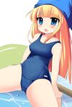  bad_id bad_pixiv_id blonde_hair blue_eyes hat long_hair madou_monogatari milk_(artist) puyopuyo school_swimsuit solo spread_legs swimsuit witch_(puyopuyo) 