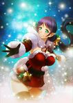  bad_id bad_pixiv_id bell blush bow breasts fur_trim gloves green_eyes hachifuku large_breasts long_hair love_live! love_live!_school_idol_project purple_hair santa_costume skirt smile solo thighhighs toujou_nozomi twintails 