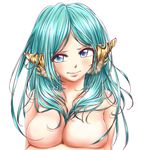  aqua_hair blue_eyes breast_hold breasts hair_between_breasts large_breasts lips long_hair magi_the_labyrinth_of_magic nude rai0320 simple_background solo white_background yamuraiha 