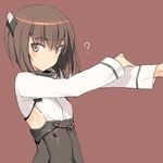  ? blush brown_eyes brown_hair kantai_collection looking_at_viewer lowres shimada_fumikane short_hair simple_background solo taihou_(kantai_collection) 