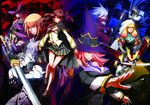  6+boys blazblue blazblue_phase_0 blonde_hair bloodedge cape celica_a_mercury eight_(blazblue) eyepatch glasses hakumen hat hood jacket jin_kisaragi jubei_(blazblue) katana katou_yuuki konoe_a_mercury multiple_boys multiple_girls official_art pink_hair ragna_the_bloodedge red_jacket seven_(blazblue) silver_hair sword trinity_glassfield valkenhayn_r_hellsing weapon wizard_hat yuuki_terumi 