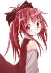  blush detached_sleeves hair_ribbon long_hair mahou_shoujo_madoka_magica open_mouth ponytail red_eyes red_hair ribbon sakura_kyouko sidelocks sideways_glance solo u_u_(mooooooou) 