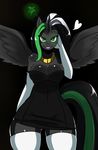  anthro big_breasts black_background breasts clothed clothing crown dress elbow_gloves equine female gloves glowing glowing_eyes green_eyes hair hi_res horn horse kamihari_darkstar long_hair looking_at_viewer mammal multi-colored_hair my_little_pony necklace original_character plain_background smile socks solo sssonic2 standing wide_hips winged_unicorn wings 