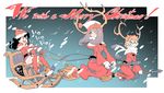  antlers broom broom_riding brown_hair christmas colorized commentary dress english glasses gloves hat highres kagari_atsuko little_witch_academia lotte_jansson merry_christmas multiple_girls official_art orange_hair pale_skin pink_hair promotional_art reindeer_antlers santa_costume santa_hat scarf skirt sleigh sucy_manbavaran trigger_(company) witch yoshinari_you 