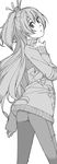  akinbo_(hyouka_fuyou) bad_id bad_pixiv_id blush casual greyscale highres houjou_hibiki long_hair looking_at_viewer monochrome precure solo suite_precure two_side_up 