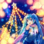 :d aqua_hair blue_eyes detached_sleeves hamamo hatsune_miku long_hair necktie open_mouth pink_scarf scarf smile solo star twintails very_long_hair vocaloid 