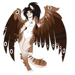  &lt;3 aimi anthro areola avian big_breasts black_hair breasts cat feathers feline female freckles hair heterochromia hybrid long_hair looking_at_viewer mammal navel nipples nude owl pussy smile solo voluptuous wings 