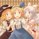  alice_margatroid alice_margatroid_(pc-98) angel_wings blonde_hair blue_eyes blush bow hair_bow hat hat_bow ikamagu mai_(touhou) multiple_girls one_eye_closed silver_hair suspenders touhou touhou_(pc-98) wings yellow_eyes yuki_(touhou) 