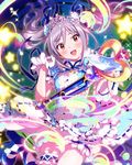  :d artist_request glass_slipper gloves grey_hair hair_ribbon idolmaster idolmaster_cinderella_girls kanzaki_ranko magical_girl official_art open_mouth red_eyes ribbon single_glove smile sparkle star tiara twintails wand white_gloves 