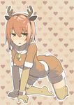  all_fours animal_costume animal_ears antlers arched_back bell blush christmas elbow_gloves fake_animal_ears gloves hairband hitoshi jingle_bell nose_blush original pink_hair reindeer_antlers reindeer_costume reindeer_ears shorts solo tail thighhighs yellow_eyes yellow_legwear 