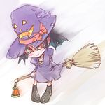  bad_id bad_pixiv_id broom chibi copyright_request green_hair hat jack-o'-lantern lamp lowres pointy_ears pumpkin ribbon rokumen_saikoro skull solo witch witch_hat 