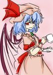  bat_wings blue_hair cup hat red_eyes remilia_scarlet ribbon short_hair solo teacup touhou wabi_(wbsk) wings 