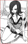  artist_request bare_legs barefoot erza_scarlet fairy_tail greyscale lingerie monochrome solo sword underwear weapon 