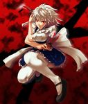  bad_id bad_pixiv_id braid izayoi_sakuya mary_janes nekoita red_eyes shoes short_hair silver_hair solo thighhighs touhou twin_braids white_legwear 