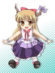  brown_eyes brown_hair chibi horns ibuki_suika kanae_arisu solo touhou 