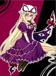  bad_id bad_pixiv_id bespectacled blonde_hair gap glasses hat long_hair n-mix purple_eyes ribbon solo touhou yakumo_yukari 