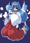  blue_hair blush ghost_sweeper_mikami happy himuro_kinu japanese_clothes long_hair low-tied_long_hair miko takanashi_ringo 