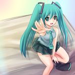  aqua_eyes aqua_hair hands hatsune_miku long_hair minazuki_(jo) necktie outstretched_arm outstretched_hand reaching skirt solo twintails vocaloid 