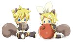  1girl animal_ears apple bad_id bad_pixiv_id blush brother_and_sister chibi eating food fruit kagamine_len kagamine_rin maruki_(punchiki) siblings squirrel_ears squirrel_tail tail twins vocaloid 