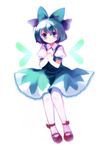  bad_id bad_pixiv_id blue_eyes blue_hair blush chaba_(hortensia) cirno hair_ribbon pantyhose ribbon short_hair solo touhou white_legwear 