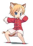  animal_ears bad_id bad_pixiv_id blonde_hair blue_eyes cat_ears copyright_request fighting_stance hinemosu_notari solo tail 