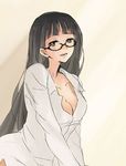  black_hair breasts cleavage glasses grey_eyes long_hair medium_breasts original solo sugano_manami 