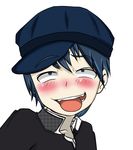  ahegao ahegaokin bad_id bad_pixiv_id blue_hair blush cabbie_hat haginomoto hat highres persona persona_4 shirogane_naoto short_hair solo tongue 