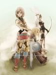  animal_ears armor ashelia_b'nargin_dalmasca boots bow_(weapon) final_fantasy final_fantasy_xii fran midriff multiple_girls penelo piranosuke shield sword viera weapon 