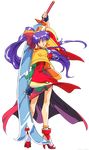  absurdres dancing_blade earrings fingerless_gloves full_body gloves high_heels highres huge_bow huge_weapon jewelry long_hair momohime_(dancing_blade) non-web_source ponytail purple_eyes purple_hair shoes solo standing sword transparent_background vector_trace watermark weapon 