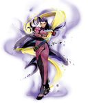  belt dress hagoromo hair_slicked_back highres ikeno_daigo long_hair loose_belt official_art pantyhose purple_eyes purple_hair rose_(street_fighter) shawl single_hair_intake solo street_fighter street_fighter_iv_(series) 