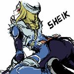  androgynous armor artist_request ass blonde_hair blush bodysuit braid formal gloves hat kneeling leaning_forward long_hair lowres ninja pale_skin red_eyes reverse_trap scabbard sheath sheik single_braid solo the_legend_of_zelda the_legend_of_zelda:_ocarina_of_time tight 