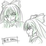  fujiwara_no_mokou green hair_ribbon monochrome ribbon touhou wabi_(wbsk) 