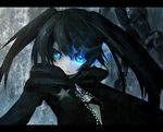  bikini_top black_rock_shooter black_rock_shooter_(character) blue_eyes chain long_hair neota solo twintails 