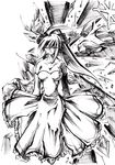  ahoge bad_id bad_pixiv_id closed_eyes dress elbow_gloves freudia_neuwahl gloves greyscale ice monochrome ponytail ribbon rosenkreuzstilette shirato_yuki solo 