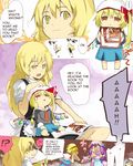  age_regression alice_margatroid alternate_costume anger_vein blonde_hair chen chibi comic flandre_scarlet hard_translated jealous kindergarten kirisame_marisa multiple_girls no_hat no_headwear o_o ogawa_maiko patchouli_knowledge petting pointing school_uniform sitting sitting_on_lap sitting_on_person tears touhou translated younger 