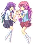  furude_rika hanyuu higurashi_no_naku_koro_ni holding_hands horns kanae_arisu multiple_girls school_uniform socks 