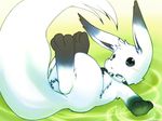  3_toes ambiguous_gender blush chest_tuft chilon fur green_background long_ears plain_background solo tuft unknown_species white_fur 