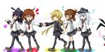  ... 6+girls ^_^ akatsuki_(kantai_collection) anchor_symbol bad_id bad_pixiv_id beize_(garbage) black_hair black_legwear black_skirt blonde_hair blush brown_eyes brown_hair closed_eyes crescent eighth_note eyebrows_visible_through_hair fang flying_sweatdrops folded_ponytail hair_ornament hair_ribbon hairclip hat hibiki_(kantai_collection) highres holding holding_hands inazuma_(kantai_collection) innertube kantai_collection loafers long_hair long_sleeves multiple_girls musical_note neckerchief necktie one_eye_closed open_mouth out_of_frame pantyhose pleated_skirt rensouhou-chan ribbon satsuki_(kantai_collection) school_uniform serafuku shimakaze_(kantai_collection) shoes silver_hair skirt smile twintails yellow_eyes 