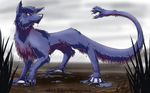  ahro ahuizotl blue_fur canine feral fur hybrid looking_at_viewer male mammal mythical red_eyes shaded signature solo species unknown webbed_feet wet wolf 