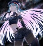  aqua_eyes aqua_hair belt boots elbow_gloves fingerless_gloves fishnet_pantyhose fishnets gloves harusu hat hatsune_miku headset long_hair midriff navel pantyhose pink_hair project_diva project_diva_(series) shorts solo star tattoo thigh_boots thighhighs very_long_hair vocaloid 