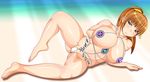  1girl beach bikini breasts dead_or_alive huge_breasts kasumi kasumi_(doa) long_hair lying pixiv_manga_sample ponytail smile solo swimsuit tecmo 