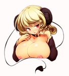  :p bad_id bad_pixiv_id blonde_hair blush breasts collar demon_tail highres horns huge_breasts mole mole_under_eye nipples original red_eyes ruri_rarako solo tail tongue tongue_out 