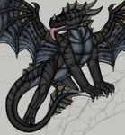  ambiguous_gender anthro dragon eyes_closed flying horn nude open_mouth spikes tongue tongue_out wemd western_dragon wings 