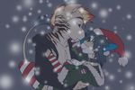  anthro arm_warmers breasts christmas clothed clothing collar couple duo feline female hat holidays kissing legwear lion male mammal mistletoe outside piercing sabertooth santa_hat schitzofox smile snow snowing stockings 