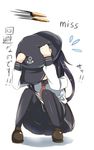  akatsuki_(kantai_collection) black_hair bullet cowering flying_sweatdrops hat kantai_collection loafers long_hair neckerchief pantyhose red_neckwear school_uniform serafuku shoes skirt solo squatting tenken_(gotannda) translated 