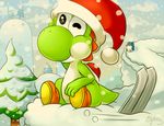  christmas_tree cloud clouds cute hat holidays lyeni mario_bros nintendo penguin santa_hat ski sky smile snow tree video_games yoshi 