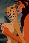  anthrofied breasts disney feline female lion male mammal nipple_grab scar scar_(the_lion_king) smile the_lion_king unknown_artist zira 