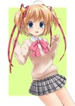  bad_id bad_pixiv_id blonde_hair blue_eyes bow kamikita_komari little_busters! pink_bow ribbon school_uniform short_hair solo twintails yupachi 